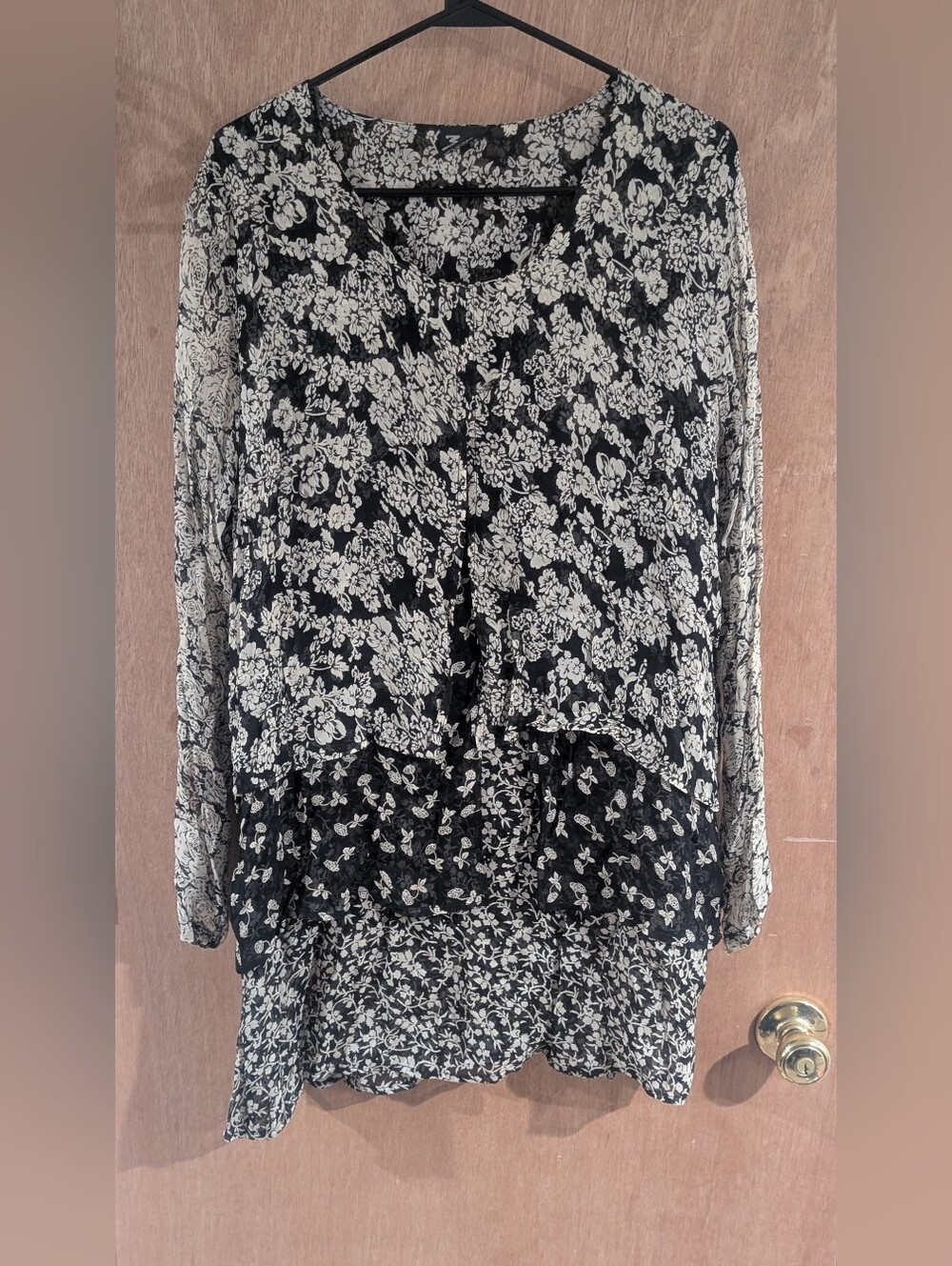 Black & White Floral Layered Women's Tunic Top